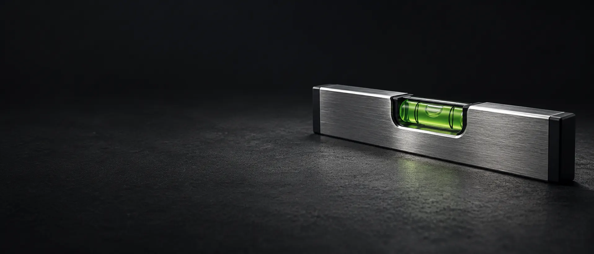 A steel spirit level with its bubble perfectly centred